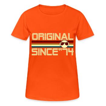 Seit 74 - Frauen T-Shirt atmungsaktiv - Neonorange - Vorne - AI Model Female 172 dark (172cm)