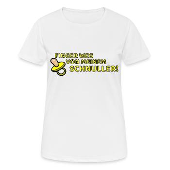 Baby Babykleidung Finger weg von meinem Schnuller - Frauen T-Shirt atmungsaktiv - Weiß - Vorne - AI Model Female 172 dark (172cm)