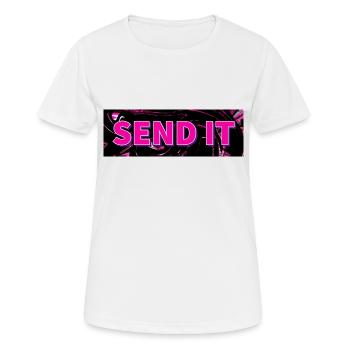 SEND IT Boxlogo - Frauen T-Shirt atmungsaktiv - Weiß - Vorne - AI Model Female 172 dark (172cm)