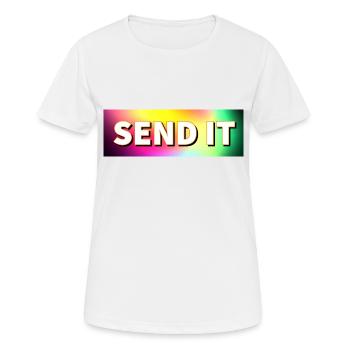 SEND IT Boxlogo - Frauen T-Shirt atmungsaktiv - Weiß - Vorne - AI Model Female 172 dark (172cm)