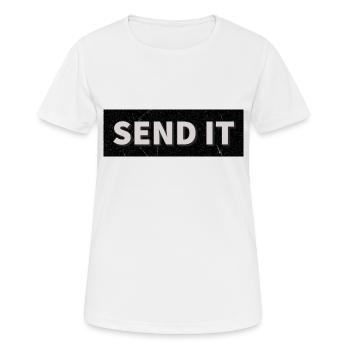 SEND IT Boxlogo - Frauen T-Shirt atmungsaktiv - Weiß - Vorne - AI Model Female 172 dark (172cm)