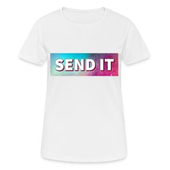 SEND IT Boxlogo - Frauen T-Shirt atmungsaktiv - Weiß - Vorne - AI Model Female 172 dark (172cm)