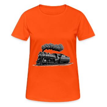 Classic steam locomotive on the move - Women's Breathable T-Shirt - neon orange - Front - AI Model Female 172 dark (172cm)