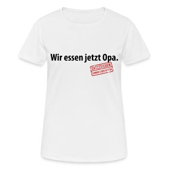Wir essen jetzt Opa Satzzeichen Komma Leben retten - Frauen T-Shirt atmungsaktiv - Weiß - Vorne - AI Model Female 172 dark (172cm)