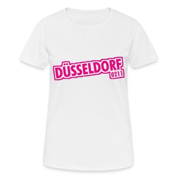 Düsseldorf - 0211 - Vorwahl - NRW - Ruhrpott - Frauen T-Shirt atmungsaktiv - Weiß - Vorne - AI Model Female 172 dark (172cm)