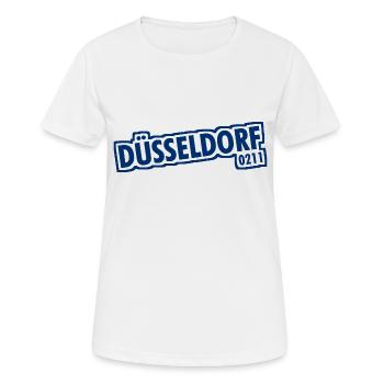 Düsseldorf - 0211 - Vorwahl - NRW - Ruhrpott - Frauen T-Shirt atmungsaktiv - Weiß - Vorne - AI Model Female 172 dark (172cm)