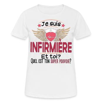 Infirmière Super Pouvoir Cadeau Humour Femme - T-shirt respirant Femme - blanc - Devant - AI Model Female 172 dark (172cm)