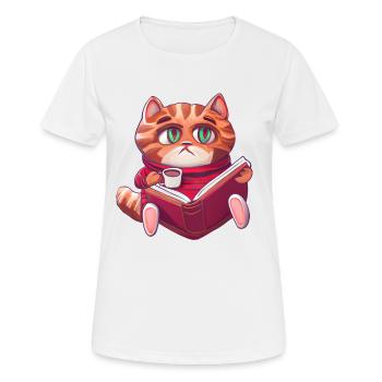 Cat Read Books Book - Women's Breathable T-Shirt - white - Front - AI Model Female 172 dark (172cm)
