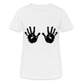 handabdruck - schwarz - Frauen T-Shirt atmungsaktiv - Weiß - Vorne - AI Model Female 172 dark (172cm)