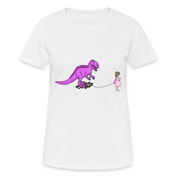 Dinosaur and little girl - Women's Breathable T-Shirt - white - Front - AI Model Female 172 dark (172cm)