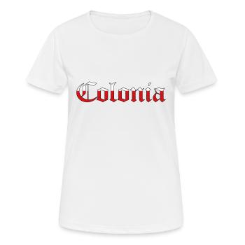 "Colonia" Rot-Weiss [Old English Text MT] - Frauen T-Shirt atmungsaktiv - Weiß - Vorne - AI Model Female 172 dark (172cm)