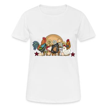 Lustige Hühner spaßiges Federvieh im Bauernhof - Frauen T-Shirt atmungsaktiv - Weiß - Vorne - AI Model Female 172 dark (172cm)