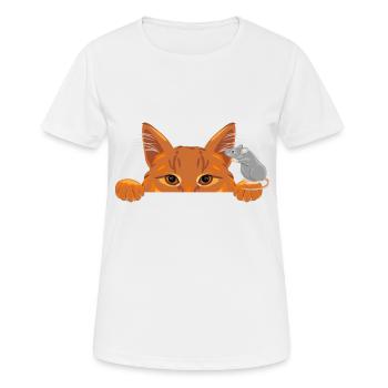 Maus erzählt einer Ingwerkatze Geheimnisse - Frauen T-Shirt atmungsaktiv - Weiß - Vorne - AI Model Female 172 dark (172cm)