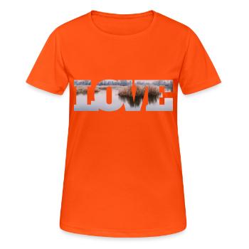 Natur in Liebe Wunderbare Aussicht - Frauen T-Shirt atmungsaktiv - Neonorange - Vorne - AI Model Female 172 dark (172cm)