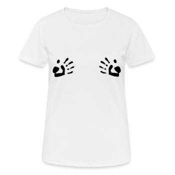 Hände auf der Brust - Frauen T-Shirt atmungsaktiv - Weiß - Vorne - AI Model Female 172 dark (172cm)