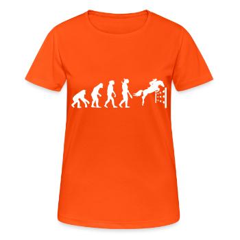 Reitsport Reiten Evolution Pferd Reiterin Geschenk - Frauen T-Shirt atmungsaktiv - Neonorange - Vorne - AI Model Female 172 dark (172cm)
