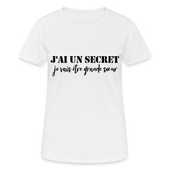 Ich habe ein Geheimnis, ich werde eine große Schwester sein - Frauen T-Shirt atmungsaktiv - Weiß - Vorne - AI Model Female 172 dark (172cm)
