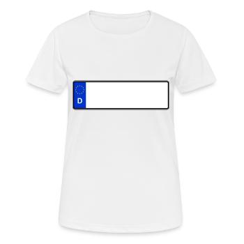 Plaque d'immatriculation vierge courte - T-shirt respirant Femme - blanc - Devant - AI Model Female 172 dark (172cm)
