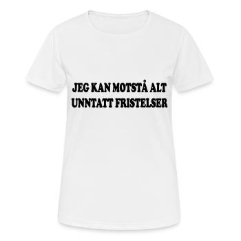 Ich kann allem widerstehen, außer Versuchungen. - Frauen T-Shirt atmungsaktiv - Weiß - Vorne - AI Model Female 172 dark (172cm)