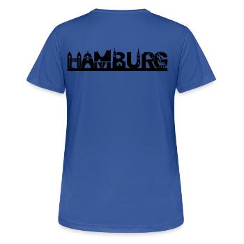 Hamburg skyline with sights - Women's Breathable T-Shirt - royal blue - Back - AI Model Female 172 light (172cm)