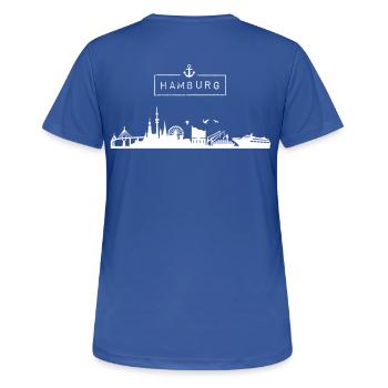 Skyline Hanseatic City of Hamburg, HH, City, Germany - Women's Breathable T-Shirt - royal blue - Back - AI Model Female 172 light (172cm)