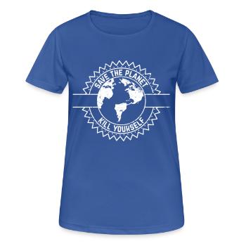 Sauvez la planète tuez-vous Satire Protection de l'environnement - T-shirt respirant Femme - bleu royal - Devant - AI Model Female 172 light (172cm)