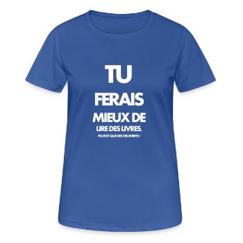 Lire des livres - T-shirt respirant Femme - bleu royal - Devant - AI Model Female 172 light (172cm)
