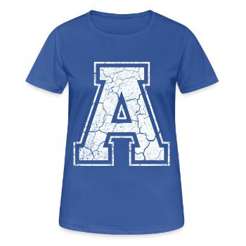 Un caractère A dans blanc in Used Look - T-shirt respirant Femme - bleu royal - Devant - AI Model Female 172 light (172cm)