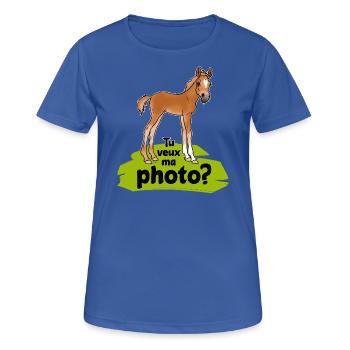 Poulain TU veux ma photo (textiles foncés) - T-shirt respirant Femme - bleu royal - Devant - AI Model Female 172 light (172cm)