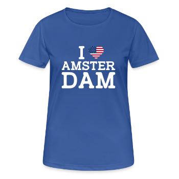 I love Amsterdam USA Flagge American Lover Flag Wortspiel - Frauen T-Shirt atmungsaktiv - Royalblau - Vorne - AI Model Female 172 light (172cm)