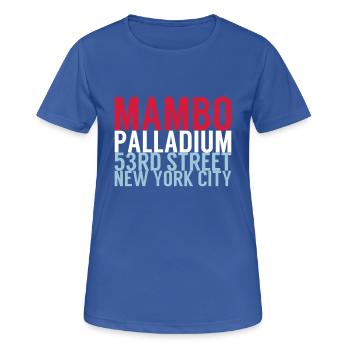 Mambo Palladium 53RD Street - Salsa Dance Shirt - Frauen T-Shirt atmungsaktiv - Royalblau - Vorne - AI Model Female 172 light (172cm)
