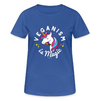 Vegan Unicorn TShirt - Veganism is Magic (Blue) - Women's Breathable T-Shirt - royal blue - Front - AI Model Female 172 light (172cm)