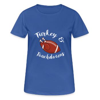 Thanksgiving Turkey and Touchdowns Football - Women's Breathable T-Shirt - royal blue - Front - AI Model Female 172 light (172cm)