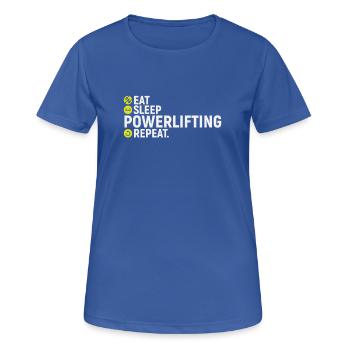 Essen, schlafen, Power lifting, wiederholen - Frauen T-Shirt atmungsaktiv - Royalblau - Vorne - AI Model Female 172 light (172cm)