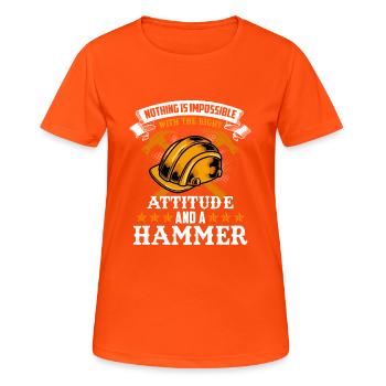 construction worker hammer - Frauen T-Shirt atmungsaktiv - Neonorange - Vorne - AI Model Female 172 dark (172cm)