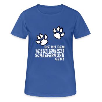 die mit dem weissen schweizer schaeferhund geht - Frauen T-Shirt atmungsaktiv - Royalblau - Vorne - AI Model Female 172 light (172cm)