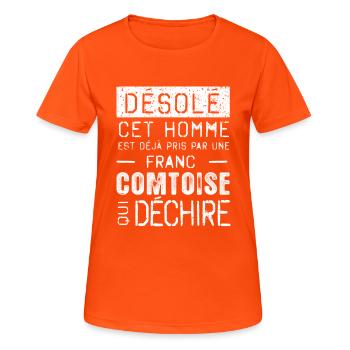 Desole cet homme est pris par une FRANC-COMTOISE - T-shirt respirant Femme - orange néon - Devant - AI Model Female 172 dark (172cm)