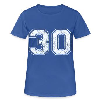 30 dans blanc in Used Look - T-shirt respirant Femme - bleu royal - Devant - AI Model Female 172 light (172cm)