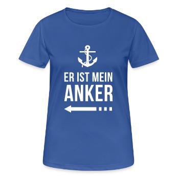 Er ist mein Anker | Partnershirt | Ehefrau | Ehe - Frauen T-Shirt atmungsaktiv - Royalblau - Vorne - AI Model Female 172 light (172cm)
