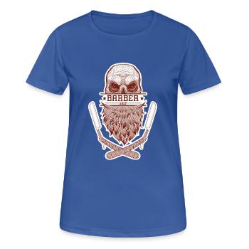 A skull with a beard, framed by razor blades. - Women's Breathable T-Shirt - royal blue - Front - AI Model Female 172 light (172cm)