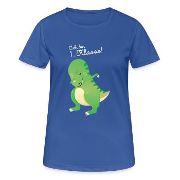 Ich Bin 1. Klasse - Einschulung Dinosaurier - Frauen T-Shirt atmungsaktiv - Royalblau - Vorne - AI Model Female 172 light (172cm)