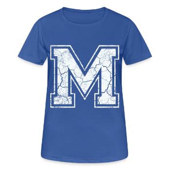 Un caractère m dans blanc in Used Look - T-shirt respirant Femme - bleu royal - Devant - AI Model Female 172 light (172cm)