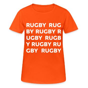 RUGBY - Frauen T-Shirt atmungsaktiv - Neonorange - Vorne - AI Model Female 172 dark (172cm)