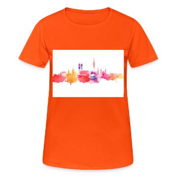 Munich in watercolours - Women's Breathable T-Shirt - neon orange - Front - AI Model Female 172 dark (172cm)