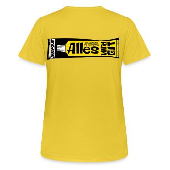 Alles wird gut Experten Kleber retro Psychologie  - Frauen T-Shirt atmungsaktiv - Sonnengelb - Hinten - AI Model Female 172 dark (172cm)