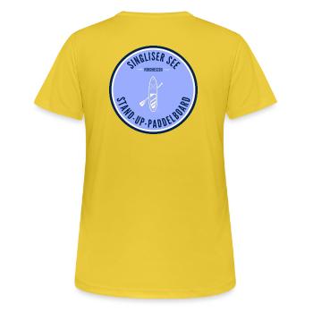 Singliser See Stand-Up-Paddleboard - Frauen T-Shirt atmungsaktiv - Sonnengelb - Hinten - AI Model Female 172 dark (172cm)