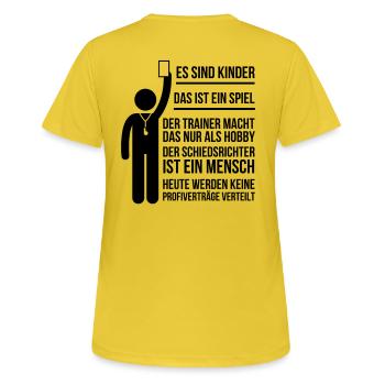 Fußball Regeln auf Fußballplatz für Eltern - Frauen T-Shirt atmungsaktiv - Sonnengelb - Hinten - AI Model Female 172 dark (172cm)