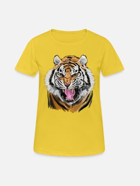Aggressive Tiger Gesicht Illustration - Frauen T-Shirt atmungsaktiv - Sonnengelb