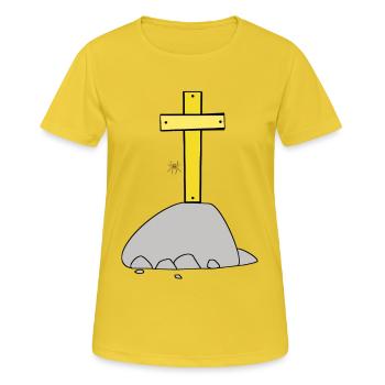 Halloween Kreuz Kreuze Spinne - Frauen T-Shirt atmungsaktiv - Sonnengelb - Vorne - AI Model Female 172 dark (172cm)
