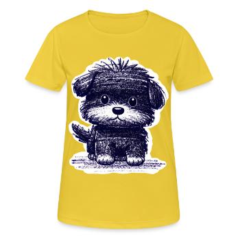 Chiot flou (bleu) - T-shirt respirant Femme - jaune soleil - Devant - AI Model Female 172 dark (172cm)